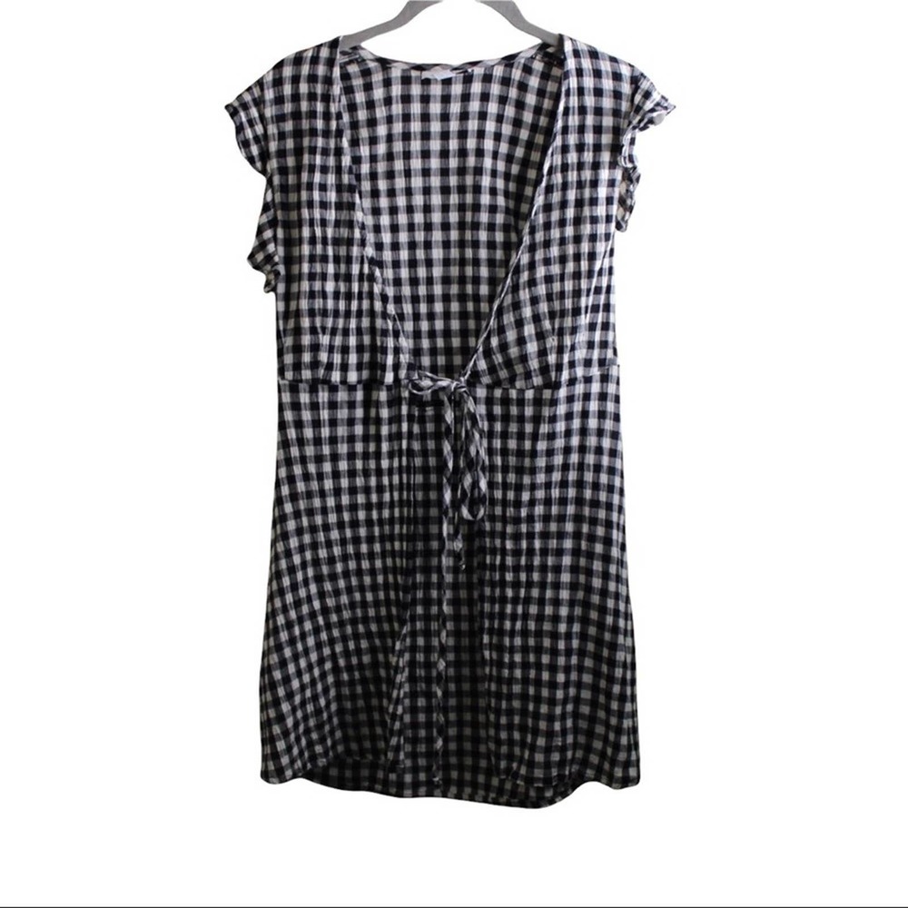 Topshop Short Sleeve Gingham Short Sleeve Belted Kimono Black and White Size 4